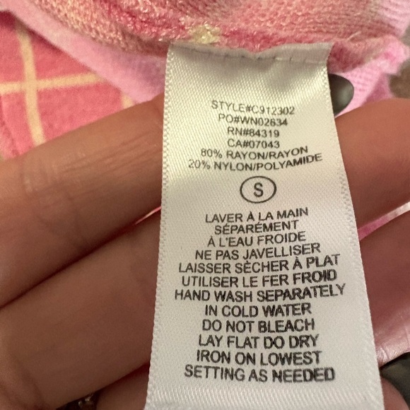 CYRUS | pink cardigan sweater pearl buttons small rayon nylon preppy office - Picture 3 of 4